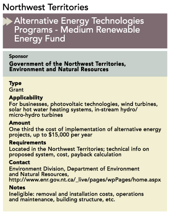 Northwest Territories Alternative Energy Technologies Programs - Medium Renewable Energy Fund